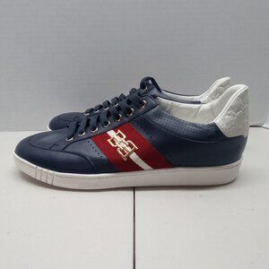 Bally Low-Top Leather Sneakers Size 11½ Navy/Red/White Stripe Luxury Designer